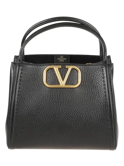 Valentino Garavani V Plaque Double Top Handle Tote In Black
