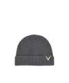 Valentino V-plaque Virgin-wool Beanie In Black