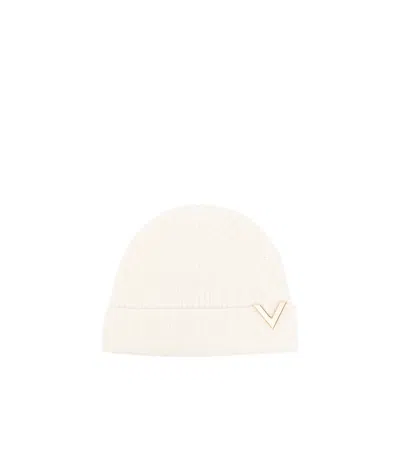 Valentino Garavani V-plaque Virgin-wool Beanie In White