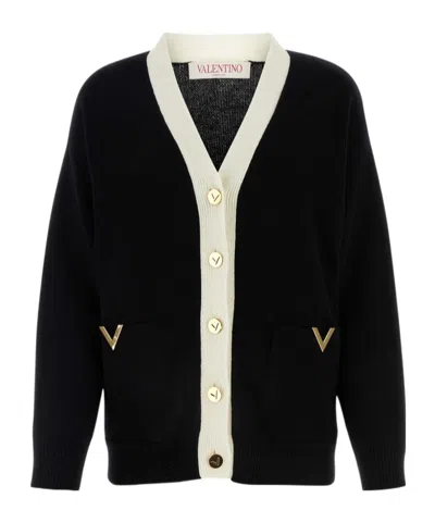 Valentino Vgold Virgin Wool Cardigan In Black