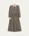 Valentino Embellished Belted Printed Silk-twill Midi Shirt Dress In Black Cream