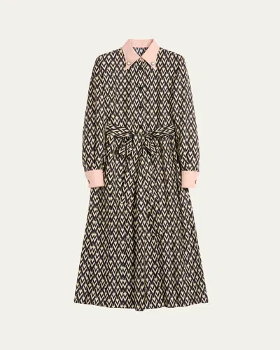 VALENTINO V PRINT BELTED TWILL MIDI DRESS