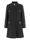 Valentino V-shaped Gold-tone Button Coat In Gray