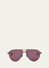 Valentino V-stud Titanium Aviator Sunglasses In Bdx