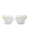 Valentino Transparent I Squared Frame Sunglasses In White & Gold