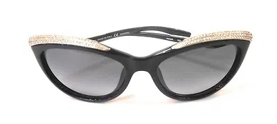 Pre-owned Valentino Garavani Valentino V643sr Women's Sunglass Italy Plastic Shiny Black/swarovski 54-17-135 In Gray