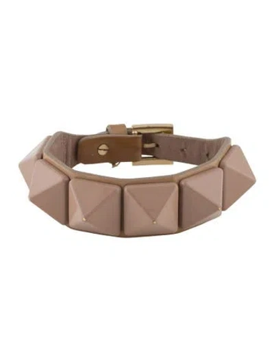 Pre-owned Valentino Garavani Va Va Voom Enamel & Leather Rockstud Bracelet In Neutral