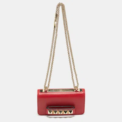 Pre-owned Valentino Garavani Va Va Voom Mini Red Leather Chain Clutch