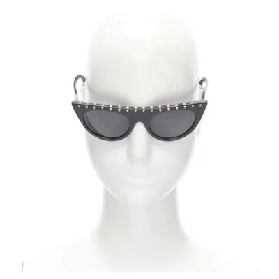 Pre-owned Valentino Va4018 Rockstud Black Gold Studded Cateye Sunglasses