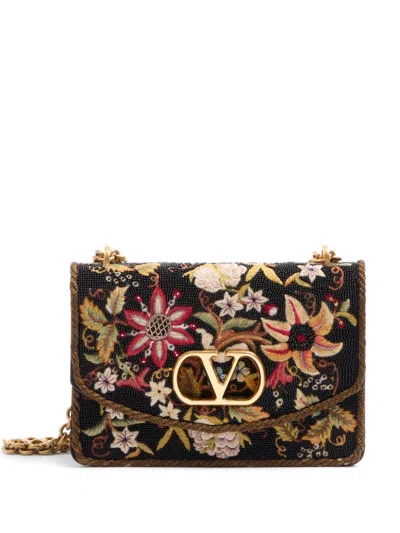 Valentino Garavani Vain Small Braided Beaded Embroidered Satin Shoulder Bag In Black