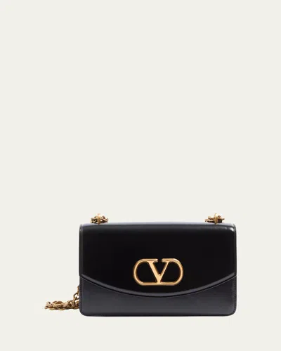 Valentino Garavani Vain Flap Leather Chain Shoulder Bag In Nero
