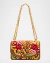 Valentino Vain Medium Floral-embroidered Suede Shoulder Bag In Multi