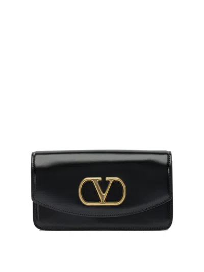 Valentino Garavani Vain Shoulder Bag In Shiny Leather In Black