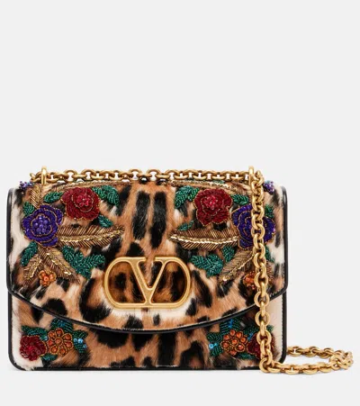 Valentino Garavani Vain Small Embellished Calf Hair Shoulder Bag In Multi