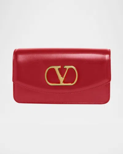 Valentino Garavani Vain Small Vlogo Leather Clutch Bag In Red