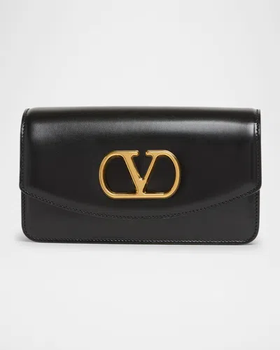 Valentino Garavani Vain Small Vlogo Leather Clutch Bag In Nero