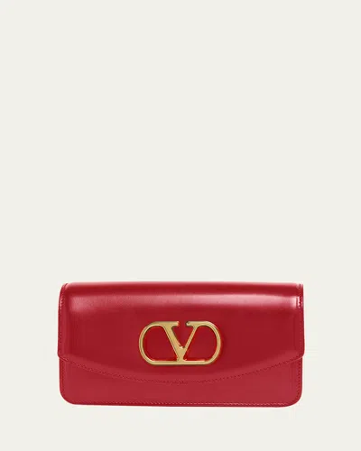 Valentino Garavani Vain Small Vlogo Leather Clutch Bag In Red