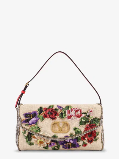 Valentino Garavani Vain Soft Beads Embroidered Linen Shoulder Bag In Multi
