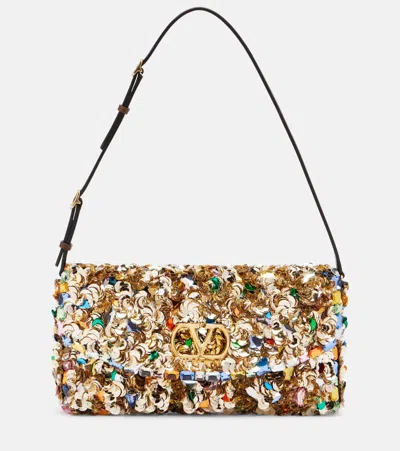 Valentino Garavani Vain Soft Mini Leather-trimmed Sequined Shoulder Bag In Multi