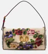 Valentino Vain Soft Beads Embroidered Linen Shoulder Bag In Sand