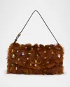 Valentino Garavani Vain Strass Fuzzy Shearling Shoulder Bag In Brown