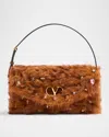 Valentino Vain Strass Fuzzy Shearling Shoulder Bag In Brown