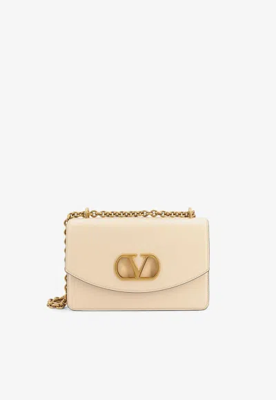 Valentino Garavani Vain Vlogo Leather Shoulder Bag In White