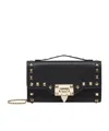 Valentino Garavani Rockstud Grainy Calfskin Wallet With Chain Strap Woman Black Uni In Black