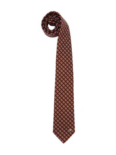 Valentino Garavani Black Orange Chamber Pattern Tie In Brown