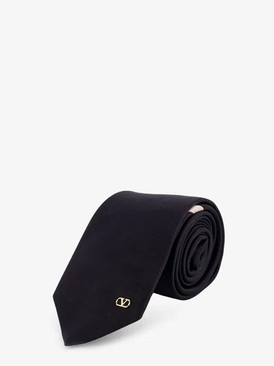 Valentino Garavani Valentie Silk Tie With Vlogo Signature Detail In Black