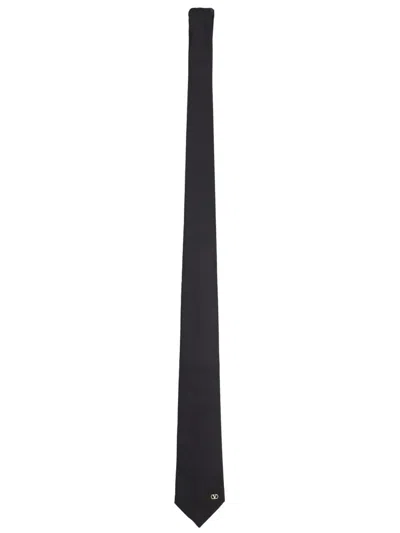 Valentino Garavani Valentie Silk Tie With Vlogo Signature Detail For Man In Black