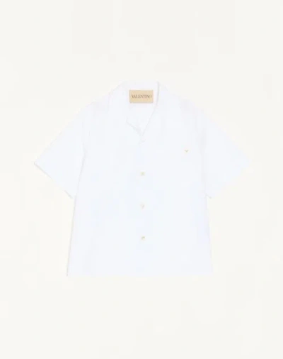 Valentino Bowling Shirt In Cotton Poplin With Vgold In White
