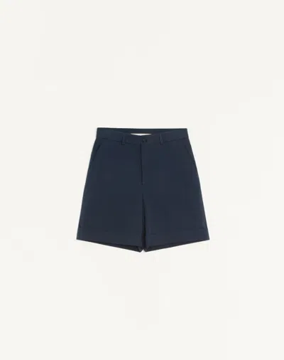 Valentino Cotton Gabardine Bermuda Shorts With Turn-up And Vlogo Embroidery In Blue