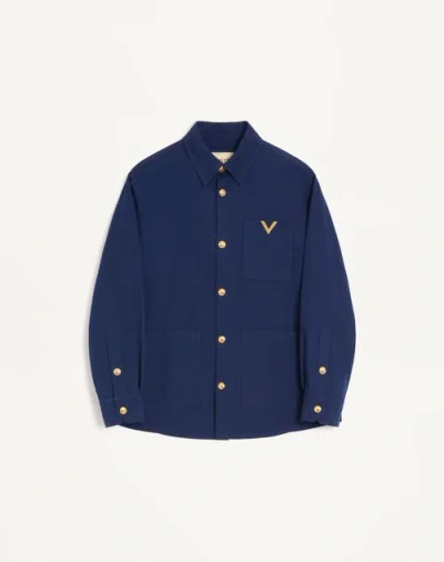 Valentino Cotton Gabardine Shirt Jacket With Vgold In Blue