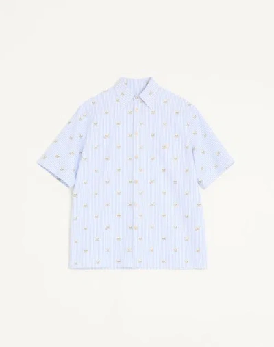 Valentino Cotton Oxford Shirt With Le Chat De La Maison Print In Blue
