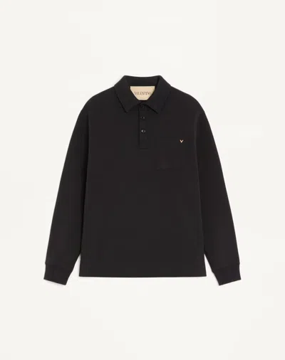 Valentino Cotton Polo Shirt With Vgold In Black