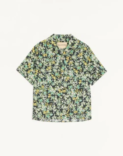 Valentino Cotton Poplin Bowling Shirt With Papier Floral Print In Multi
