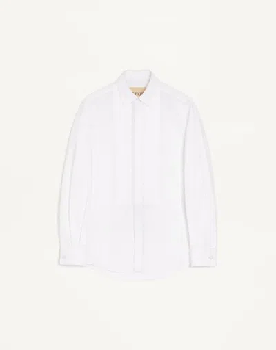 Valentino Cotton Poplin Shirt With Pleated Plastron And Lace Details In White