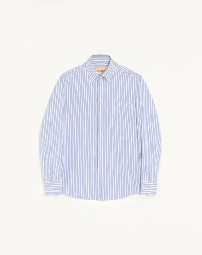 Valentino Cotton Poplin Shirt With Vgold Stripes In Blue