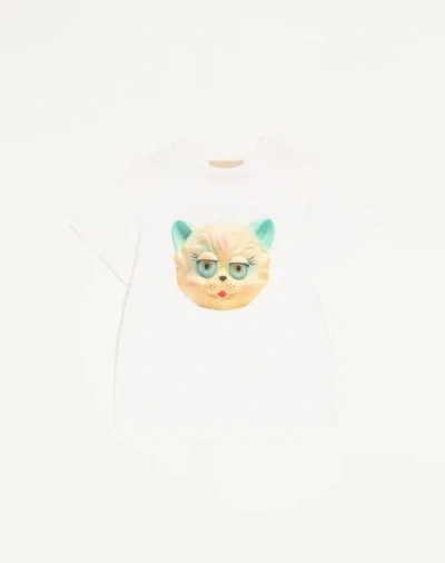 Valentino Cotton T-shirt With Le Chat De La Maison Print In White