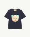 Valentino Cotton T-shirt With Le Chat De La Maison Print In Blue