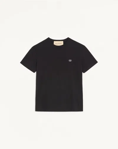 Valentino Cotton T-shirt With Vlogo Embroidery In Black