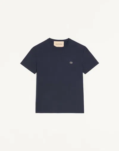Valentino Cotton T-shirt With Vlogo Embroidery In Blue