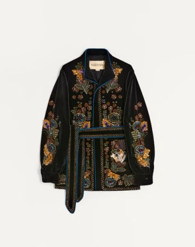 Valentino Jacke Aus Besticktem Baumwollsamt Mit Gürtel Mann Schwarz 52 In Black