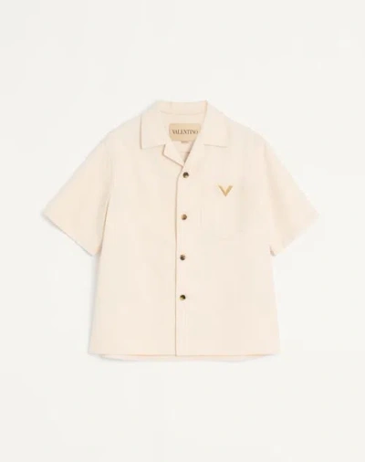 Valentino Denim Bowling Shirt With Vgold In Neutral