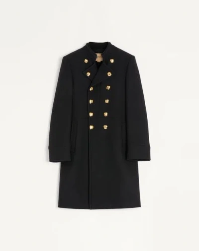 Valentino Double-breasted Coat In Double Wool In Black