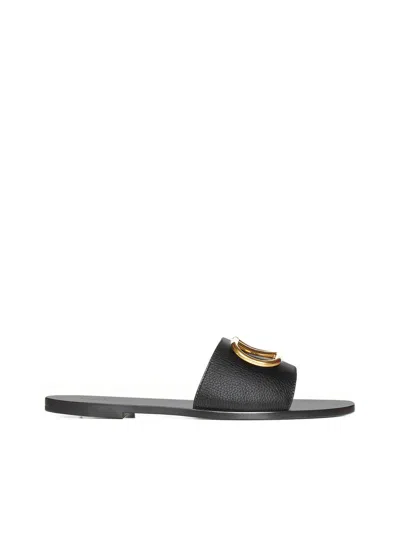 Valentino Garavani Go Logo Embellished Leather Slides In Black