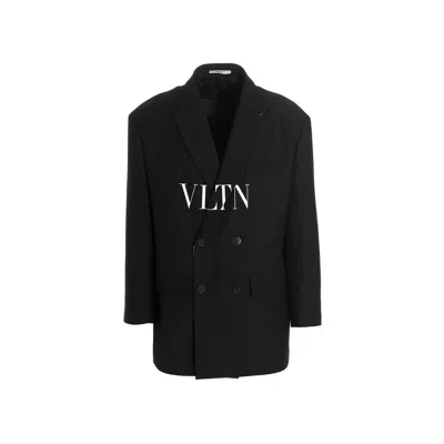 Valentino Logo-print Double-breasted Blazer In Black