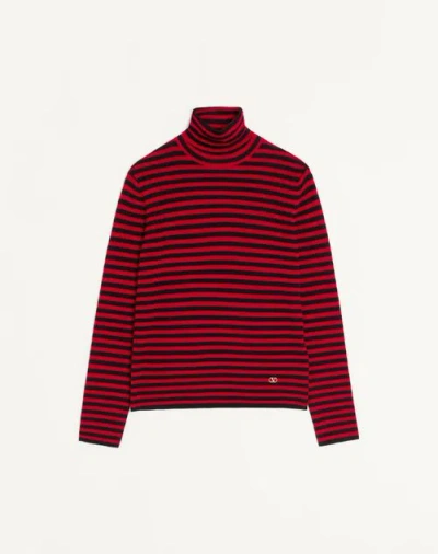 Valentino High-neck Wool Jumper With Vlogo Patch In Red