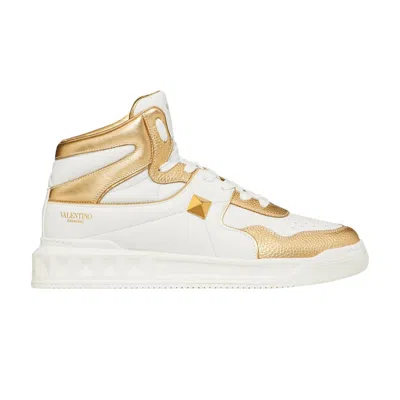 Pre-owned Valentino Garavani Valentino Valentino One Stud Mid 'white Metallic Gold' | Men's Size 44